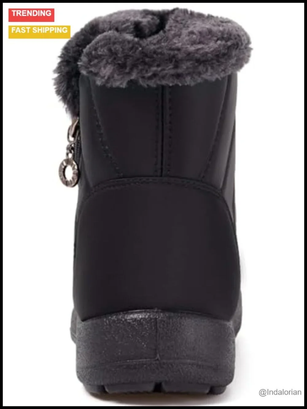 Winter Waterproof Warm Zip Ankle Snow Boots Fur Lined Slip On Flat Outdoor Ski
